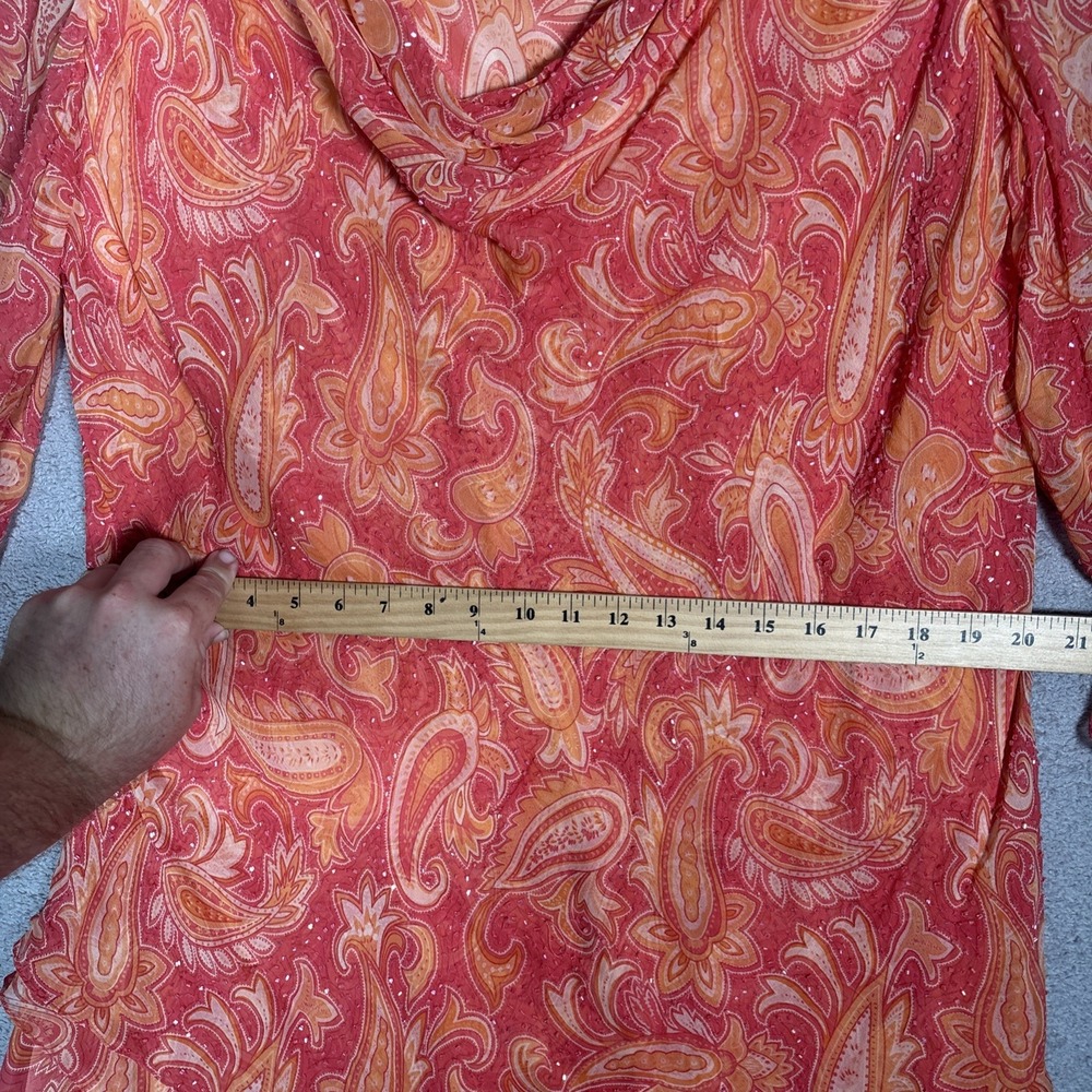 Terani Couture 100% Silk Beaded Paisley Maxi Dress Orange Coral Plus Size 22 - Picture 15 of 16